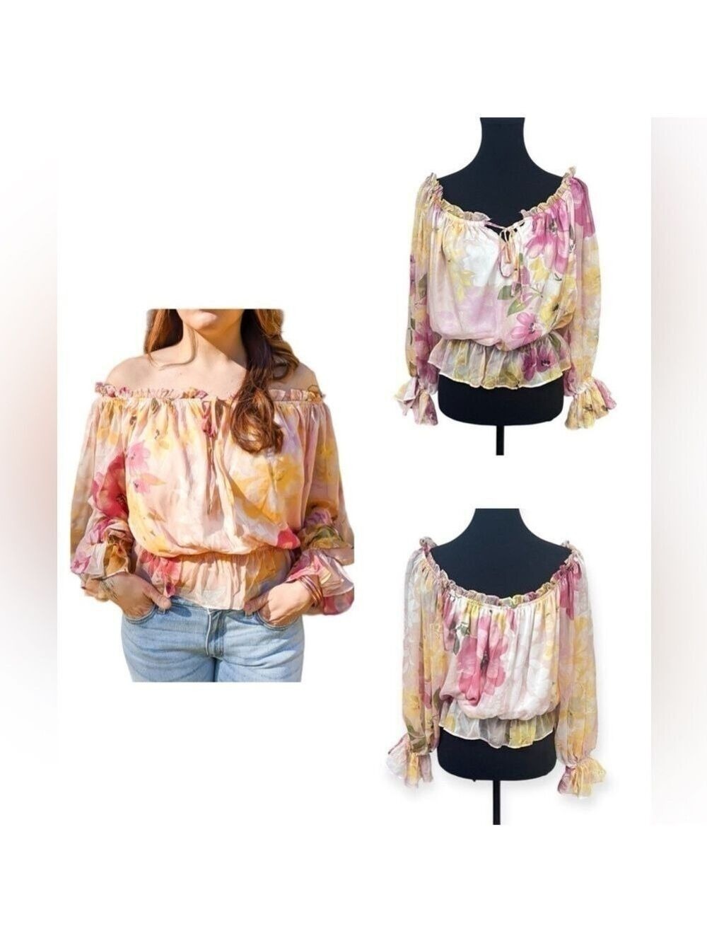 LoveColette Crop Blouse Off Shoulder Floral Sz M Cottagecore Milkmaid Boho